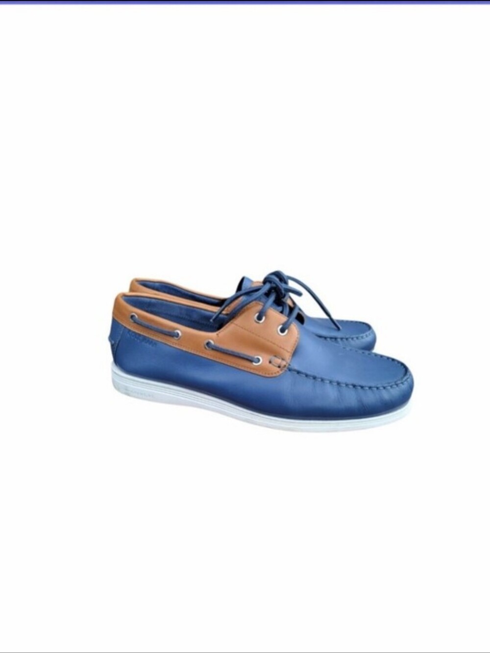 Cole Haan Leather Cornell 2 Eye Blue Brown Boat Shoe Loafer Preppy Dress Men 9 - Picture 2 of 10
